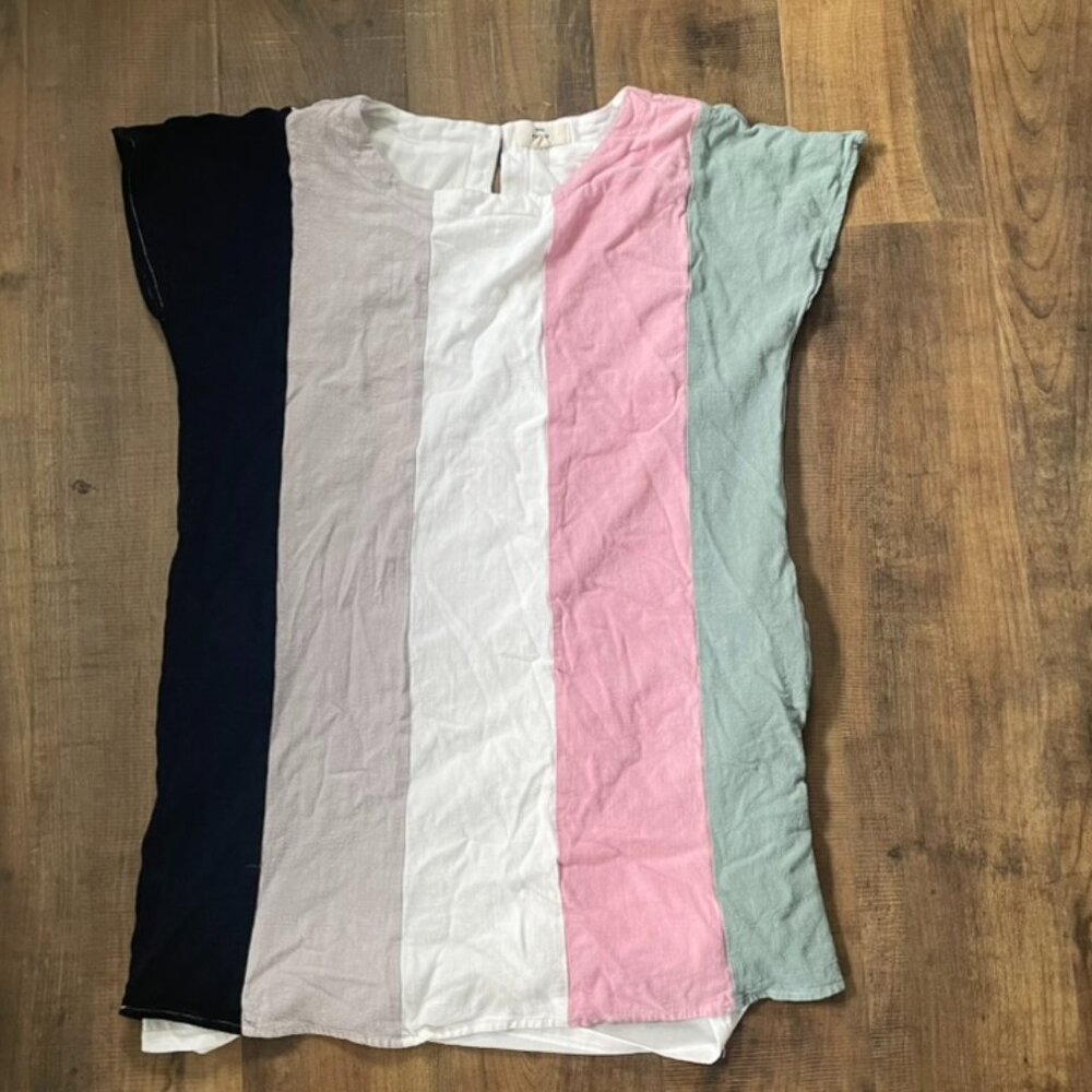 Entro Color Block Linen Blend Mini Dress Women’s Small Multicolor Cap Sleeve